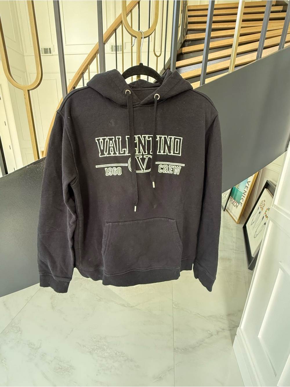 Valentino Black Pullover Hoodie with White Logo